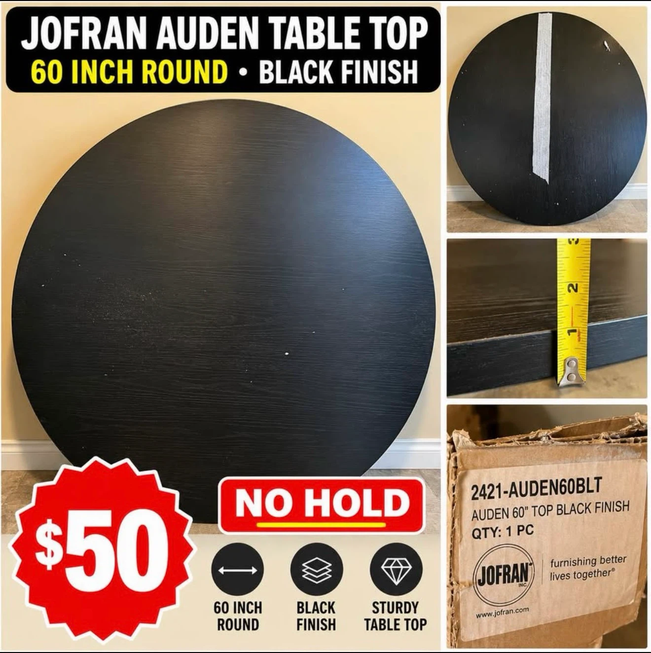 Jofran Auden 60 Inch Round Table Top