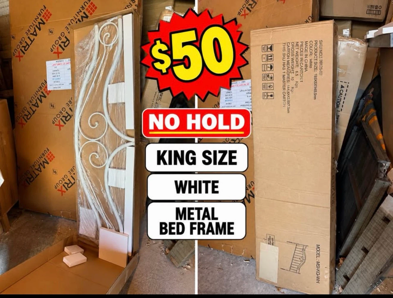 King Size White Metal Bed Frame