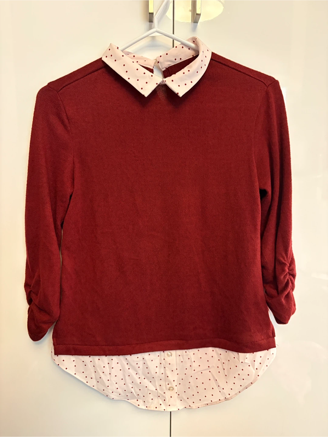 Burgundy Knit Sweater with Polka Dot Collar - photo 2