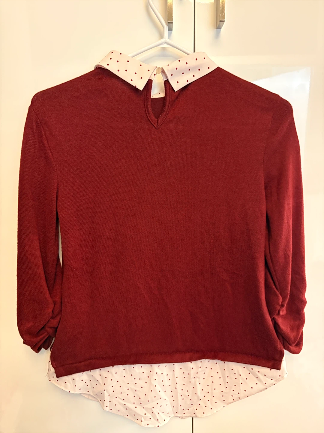 Burgundy Knit Sweater with Polka Dot Collar - photo 3