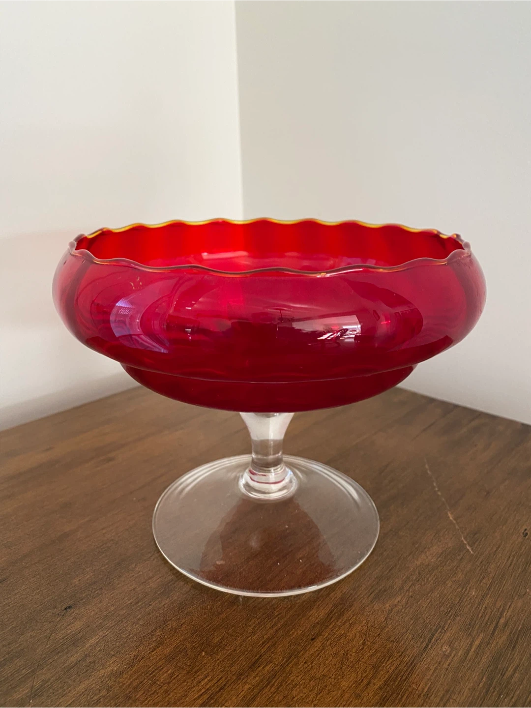 Vintage Ruby Red Glass Vase and Pedestal Bowl Set - photo 2