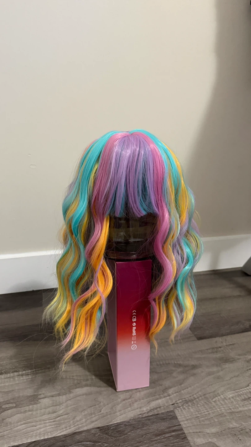 New Pastel Rainbow Wavy Wig with Bangs - photo 2