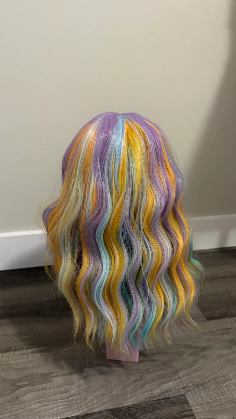 New Pastel Rainbow Wavy Wig with Bangs - photo 4