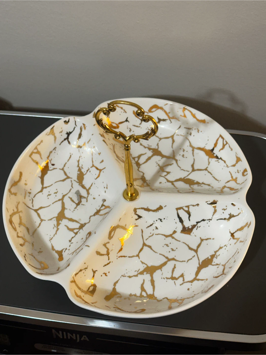 White and gold ceramic divided serving dish - photo 2