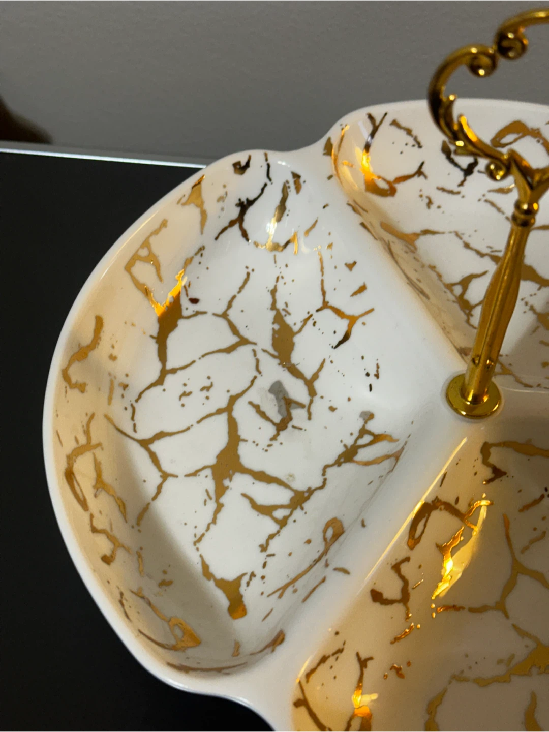 White and gold ceramic divided serving dish - photo 3