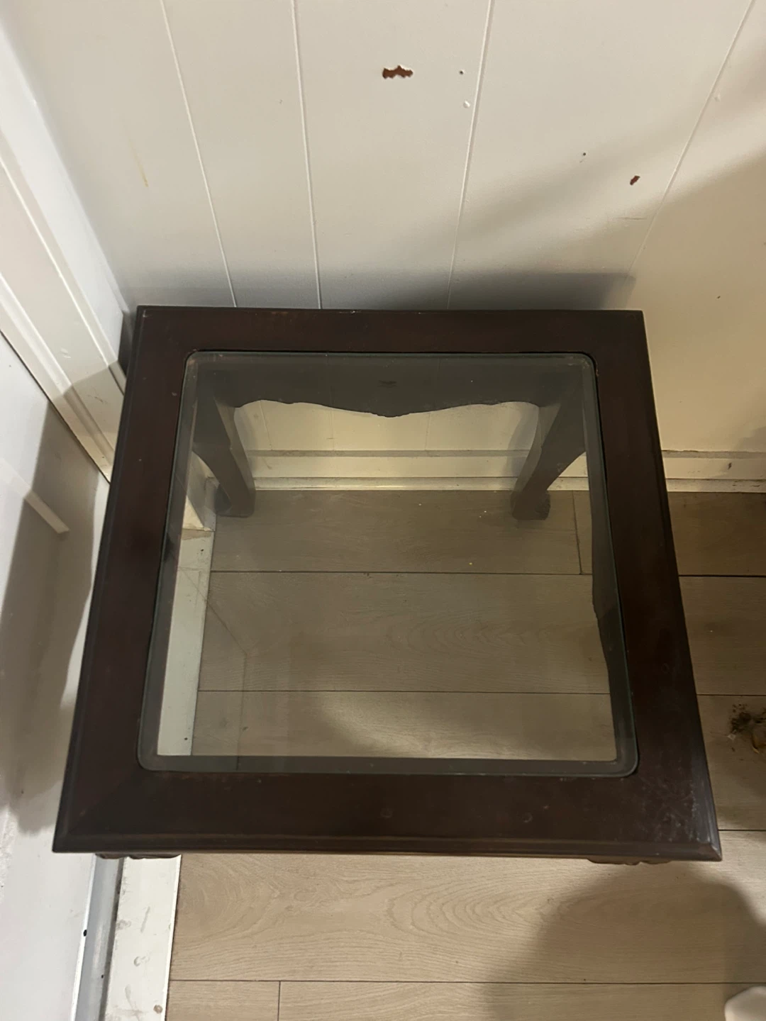 Vintage Dark Wood Side Table with Glass Top - photo 2