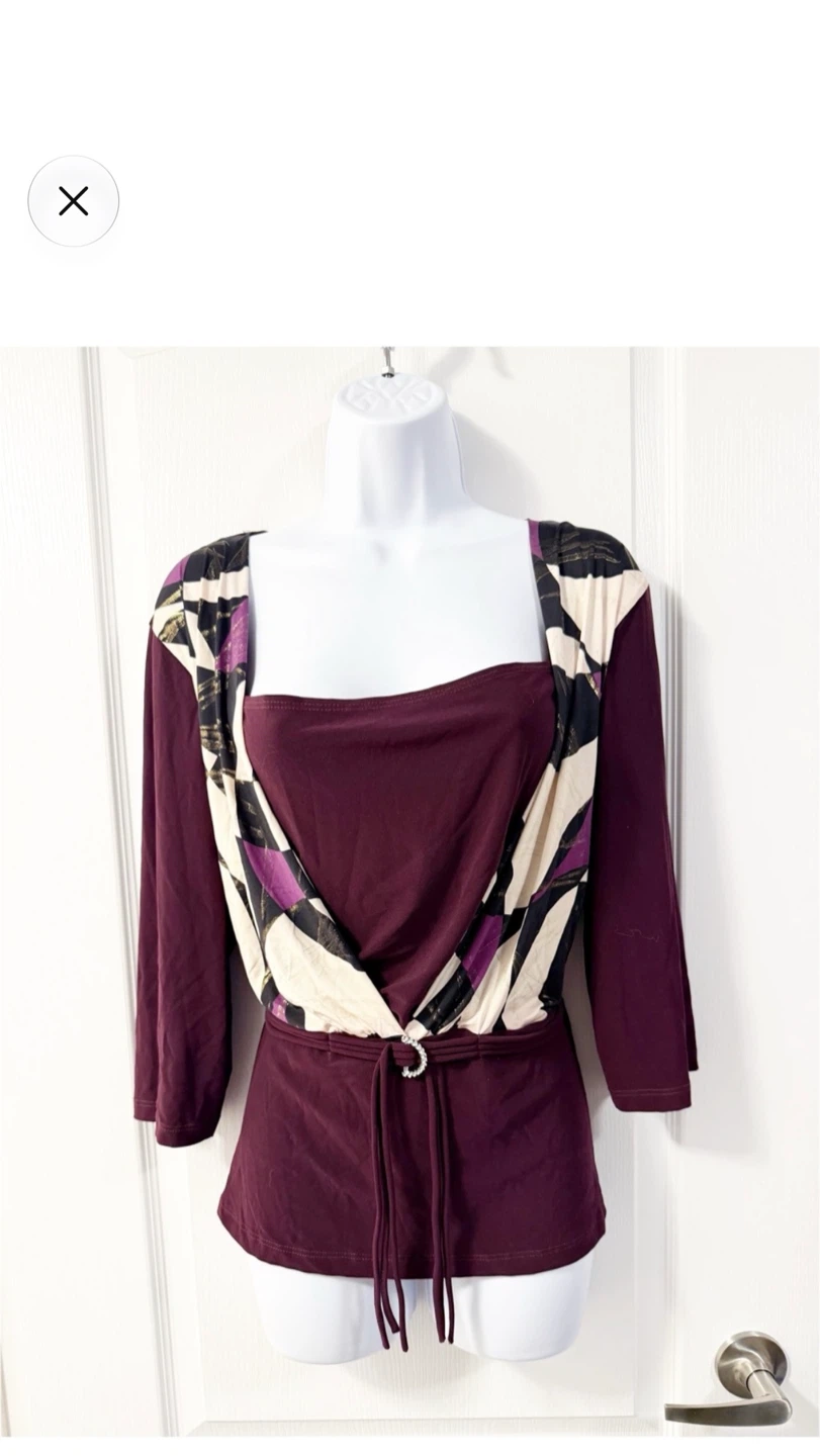 Y2K women’s Purple and patterned long-sleeve blouse