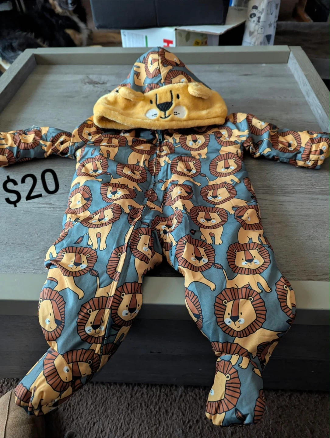 Baby Lion Print Fleece Lined Bunting Suit