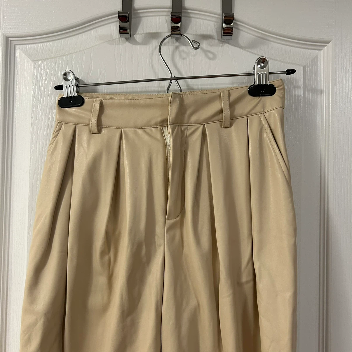Beige Faux Leather Trousers - photo 4