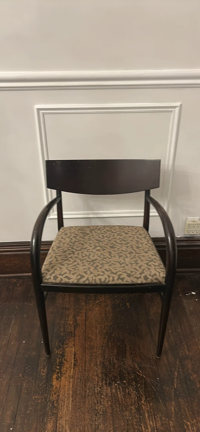 Dark wood arm chair with patterned seat 4 of them