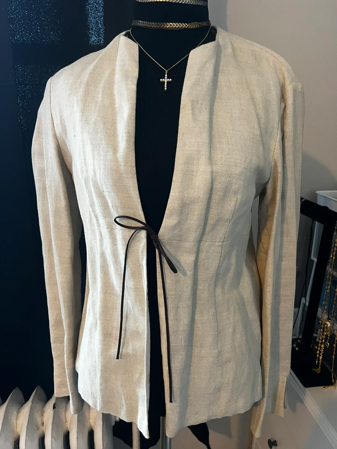 Zara Beige Tie-Front Blazer