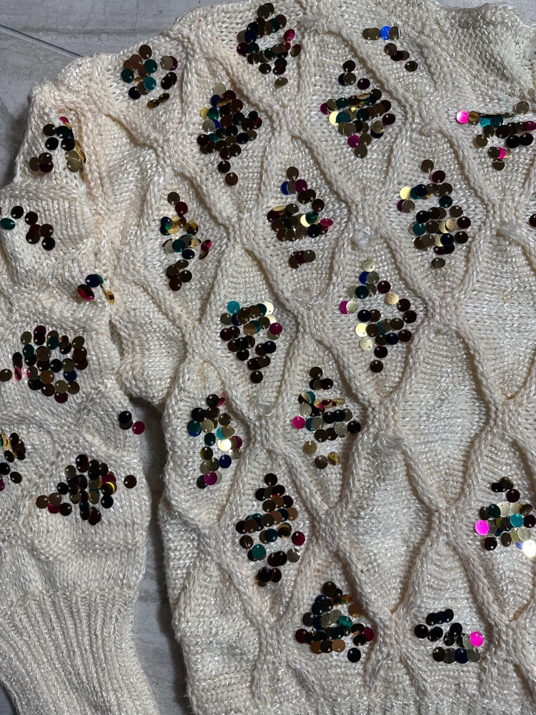 Anthropologie Sequin Cable Knit Sweater Cream - photo 2
