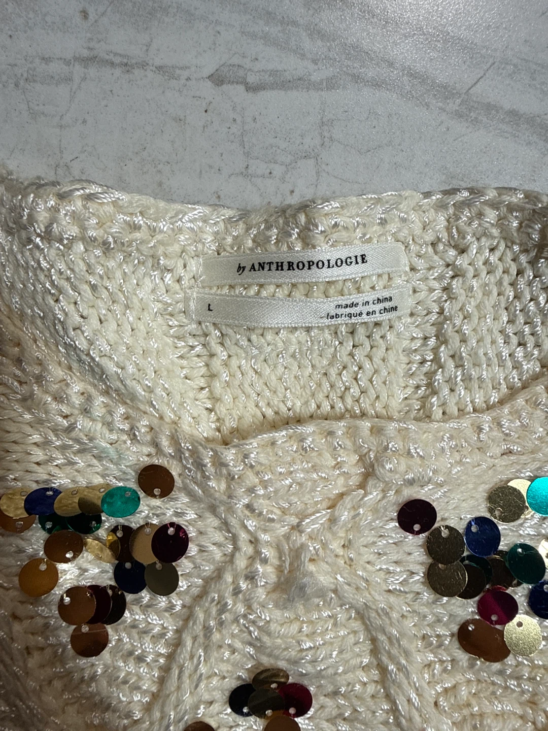 Anthropologie Sequin Cable Knit Sweater Cream - photo 3