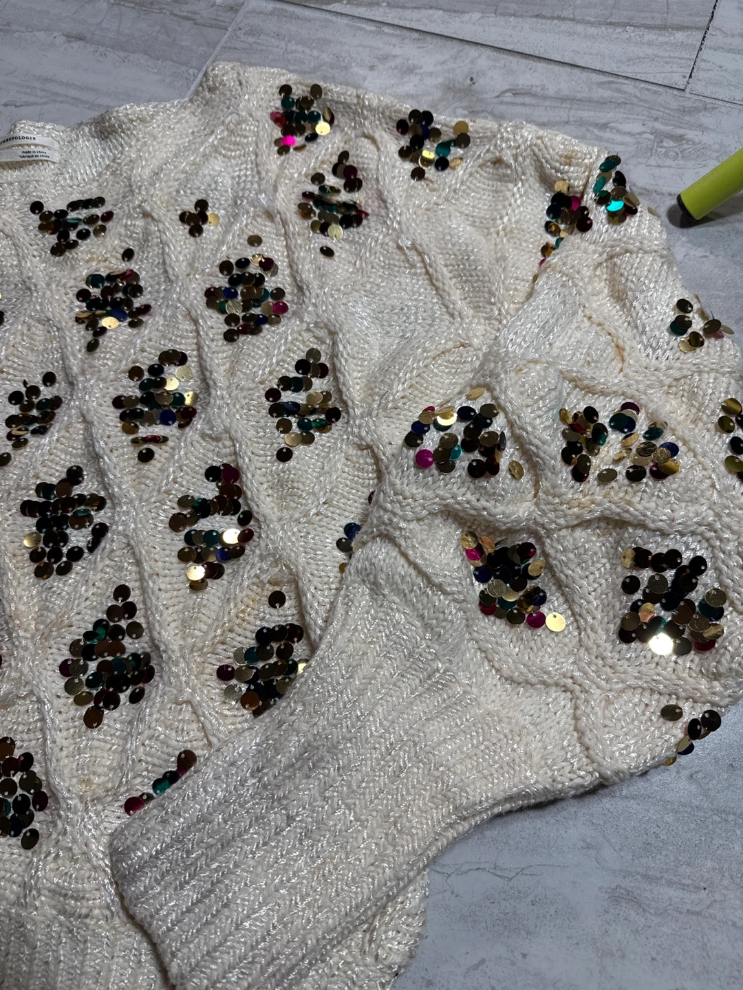 Anthropologie Sequin Cable Knit Sweater Cream - photo 4