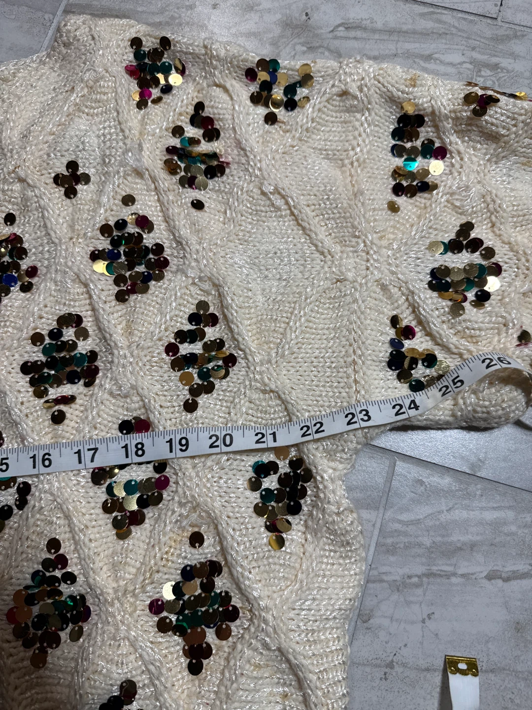 Anthropologie Sequin Cable Knit Sweater Cream - photo 5