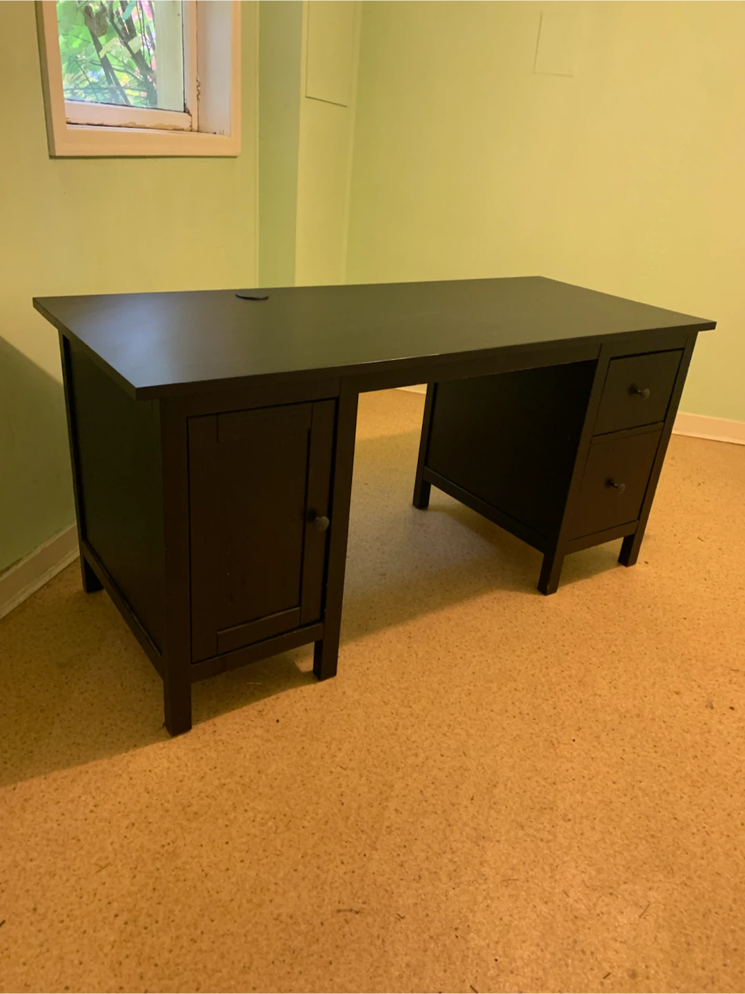 Black Wooden Writing Desk with Drawers and Storage