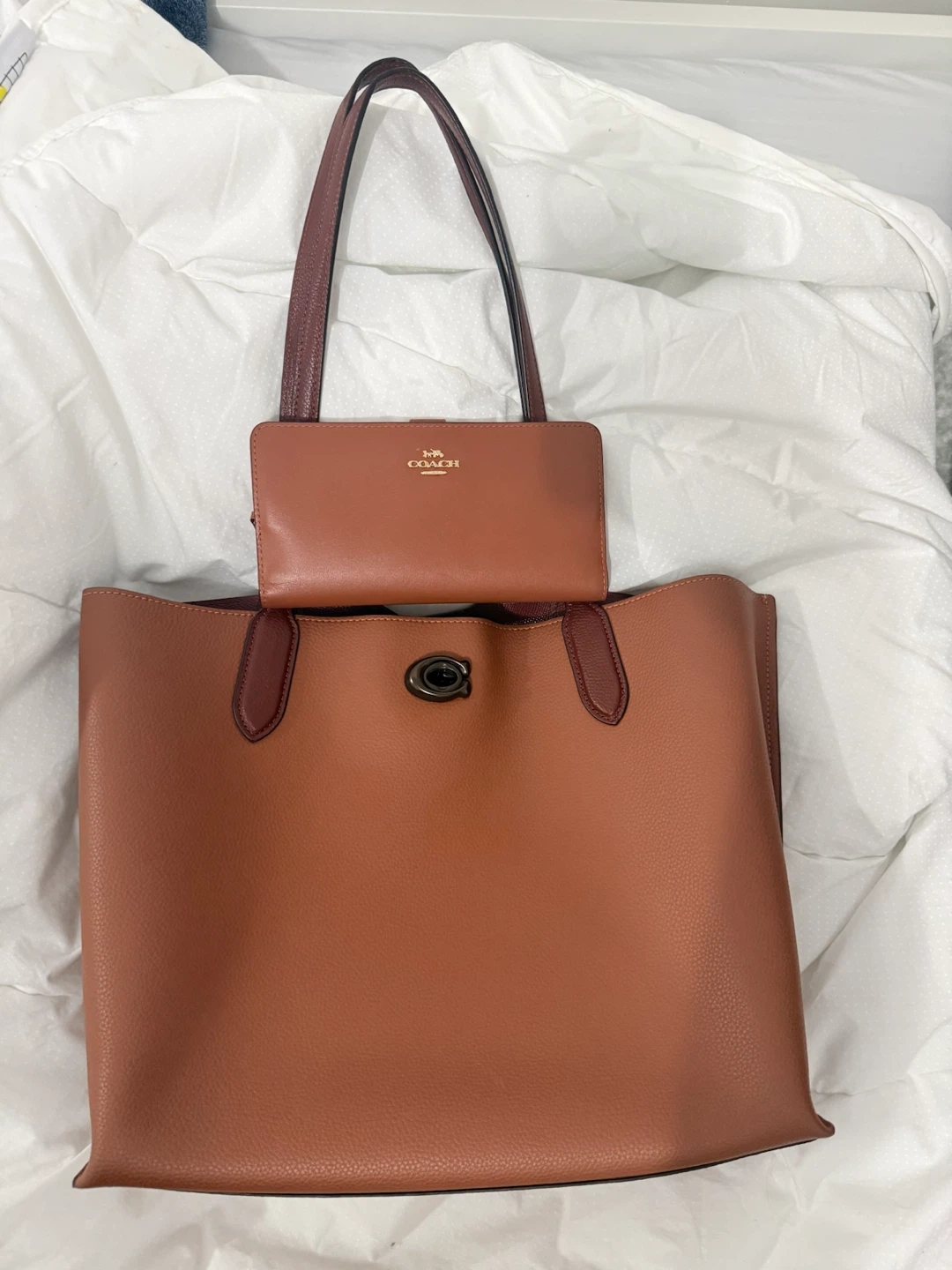 Coach Lora Tote + Matching Wallet Set - Saddle Brown