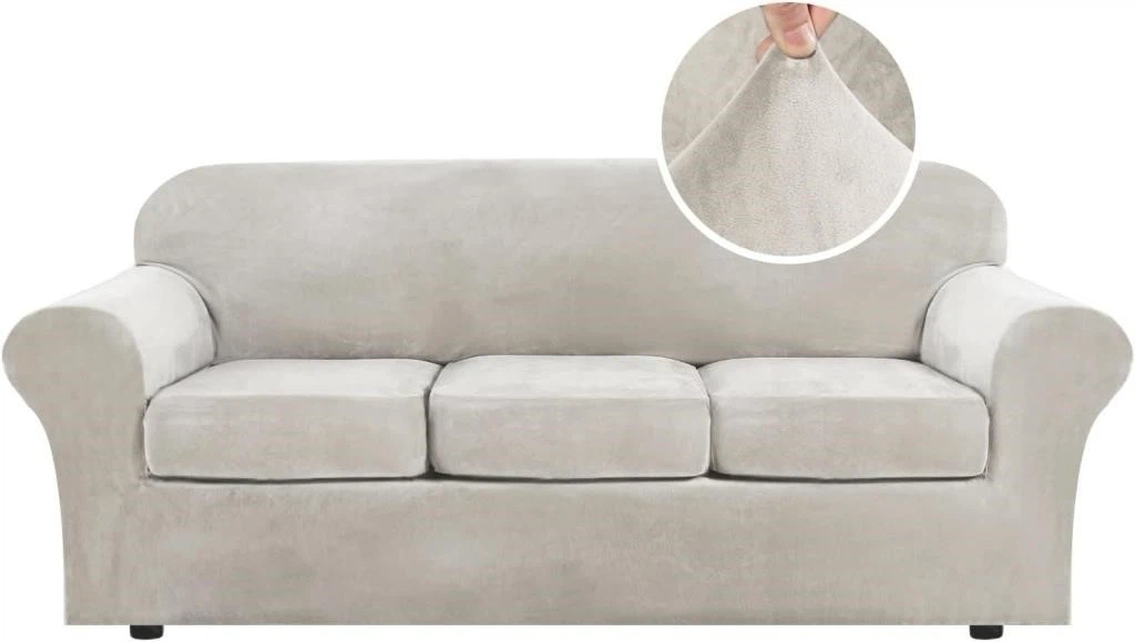 3-Seater Velvet Sofa Cover - Beige