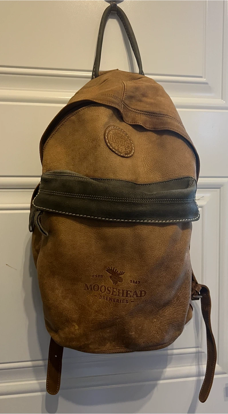 Roots Canada Leather Backpack, Rare Moosehead Breweries