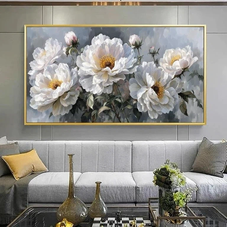 Large Floral Wall Art with Gold Frame - photo 2