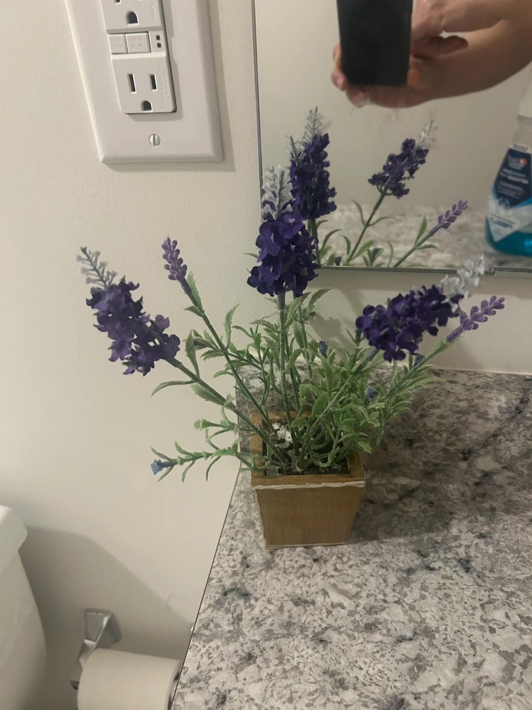 Artificial Lavender Plant in Wooden Pot
