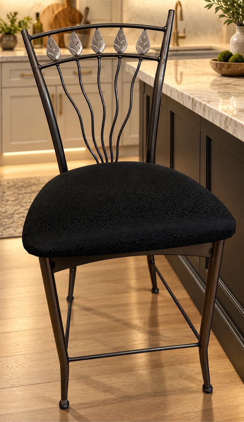 Metal Bar Stool with Black Upholstered Seat