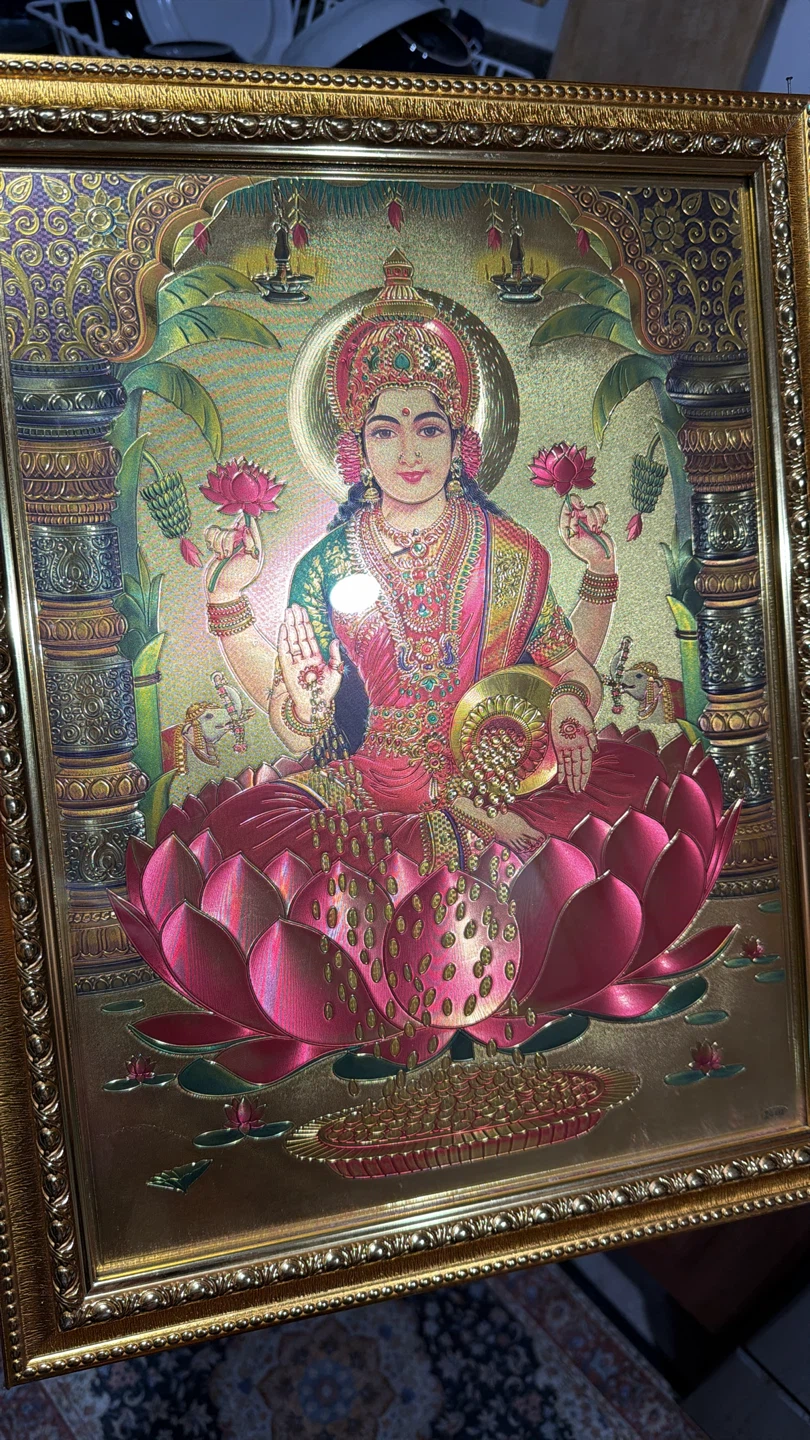 Set of 3 Framed Hindu Deity Gold Foil Art Prints