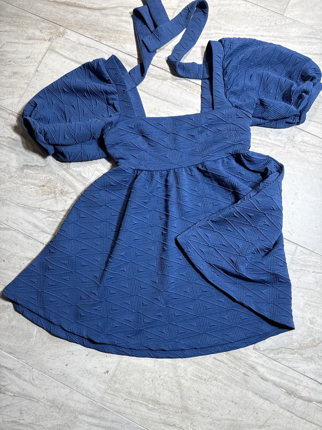 Free people Blue Textured Puff Sleeve Blouse