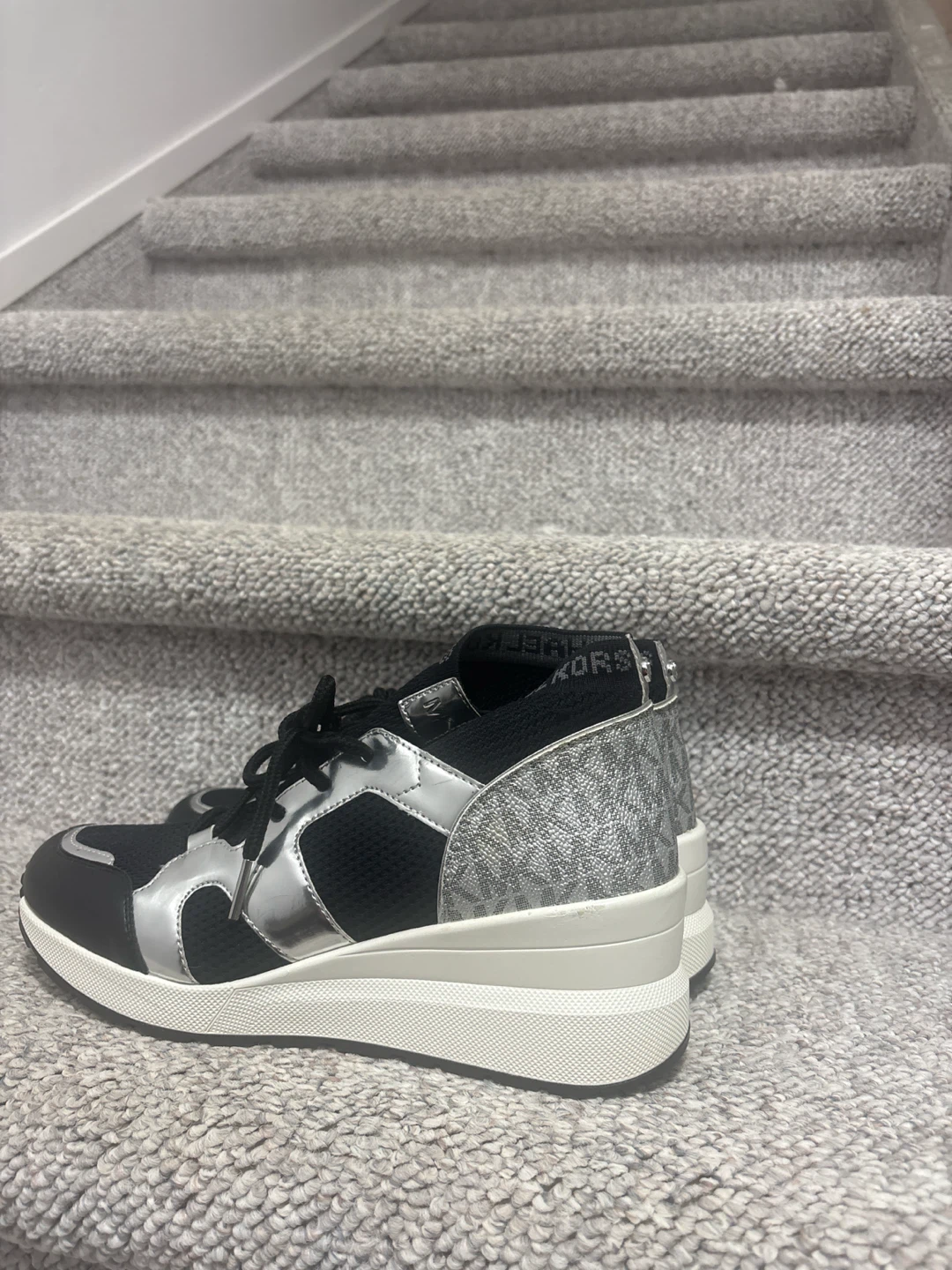 Michael Kors wedge sneakers black and silver