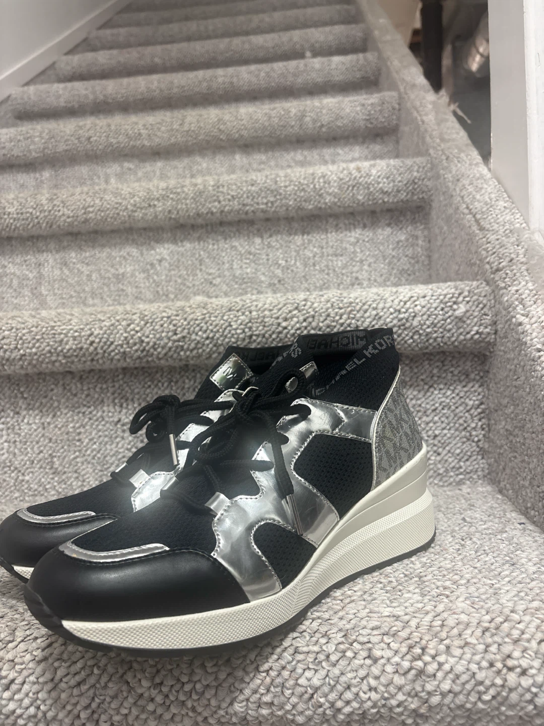 Michael Kors wedge sneakers black and silver - photo 2