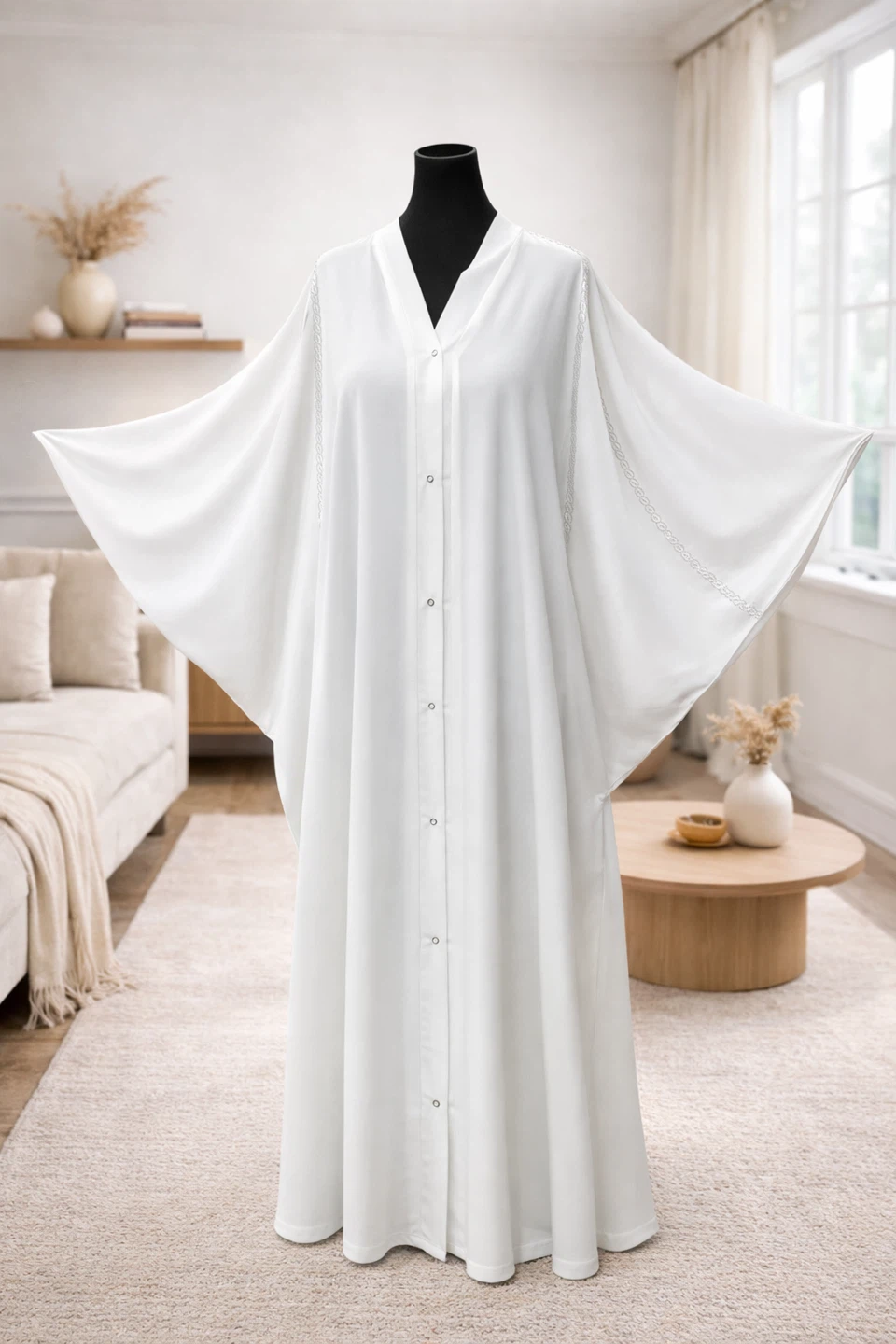 White Button-Front kaftan-Style Abaya - photo 2