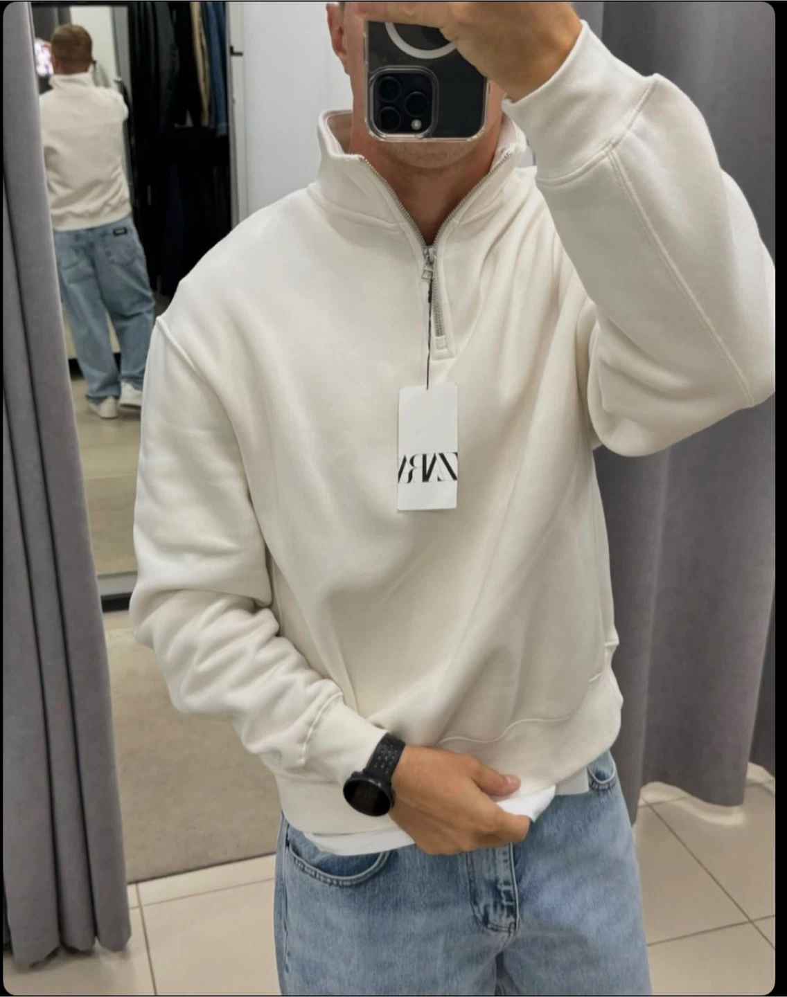 Zara Off-White Quarter-Zip Sweatshirt