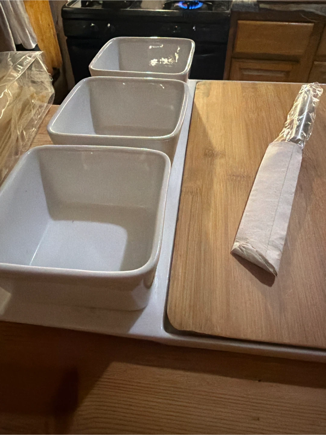 Serving Board with Three Bowls and Knife - photo 2