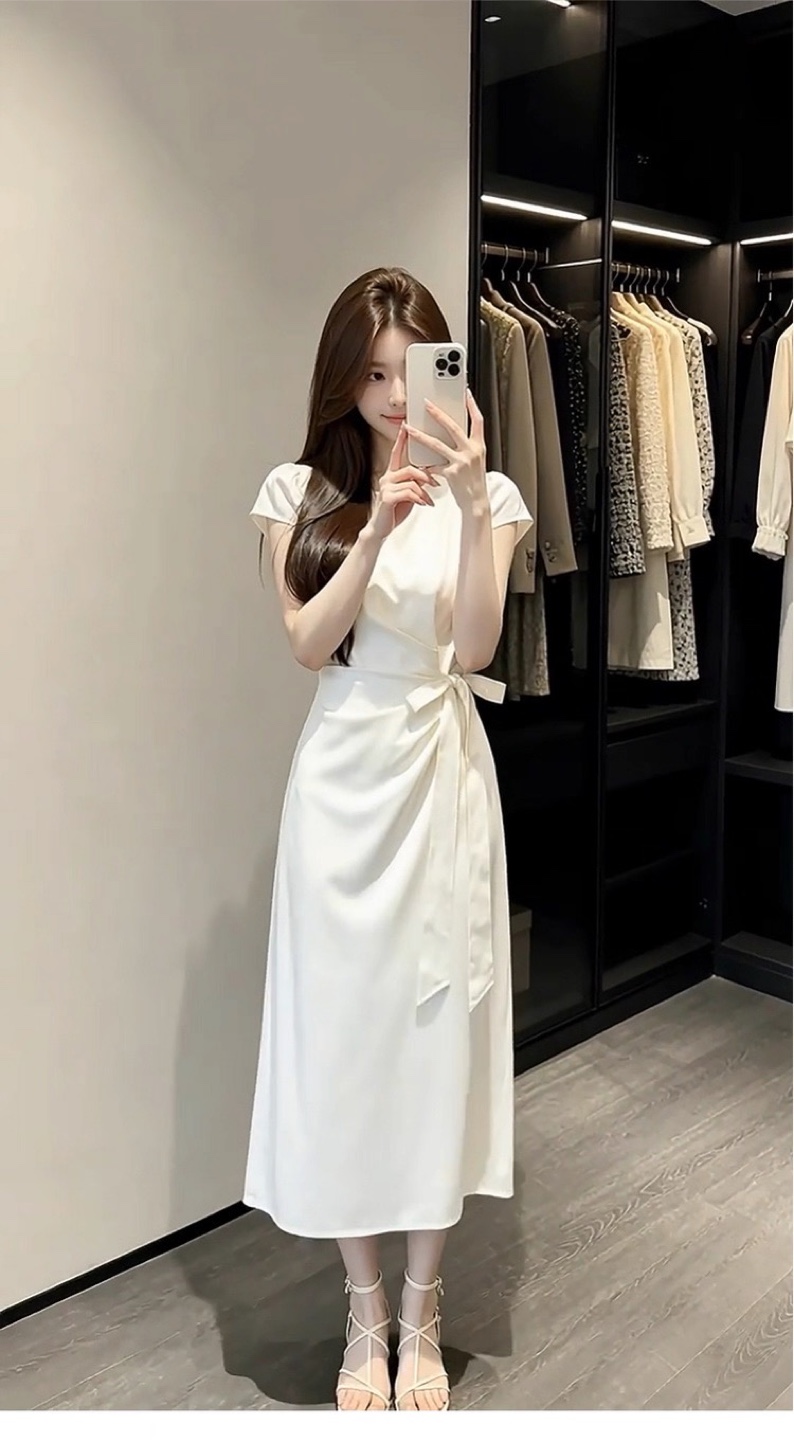 White midi dress with side tie - photo 2