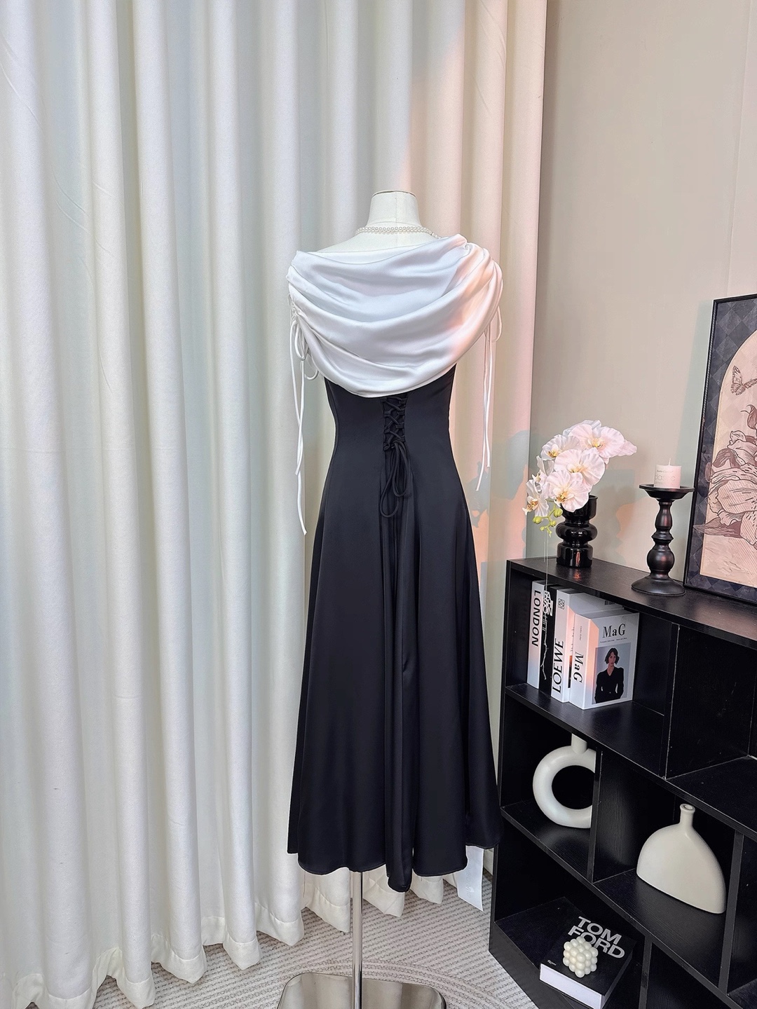 Two-Tone Black and White Off-Shoulder Dress - photo 3