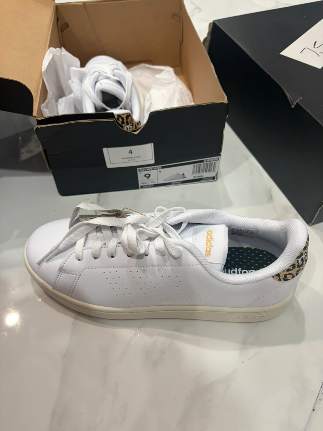 Adidas Advantage Sneakers White Leopard Print