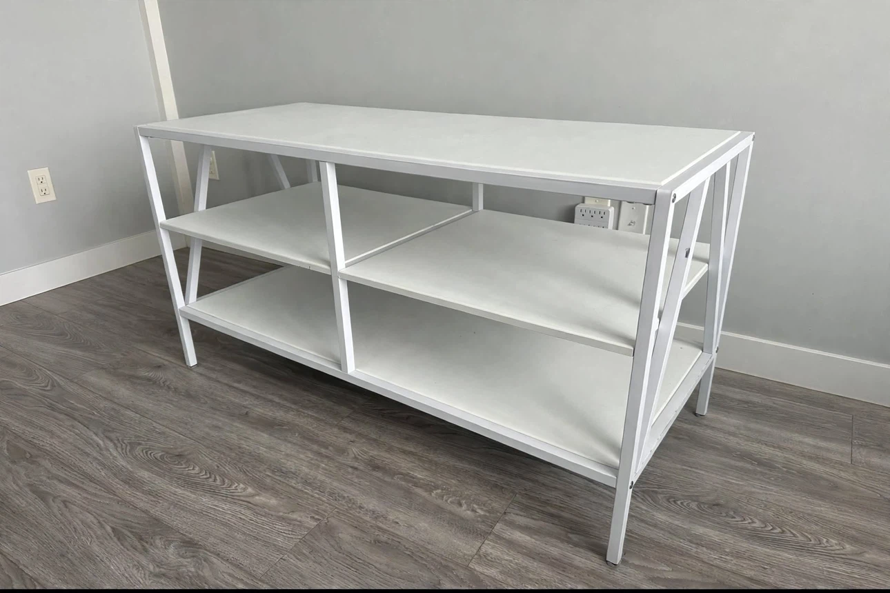 Modern White Metal Frame TV Stand / Media Console