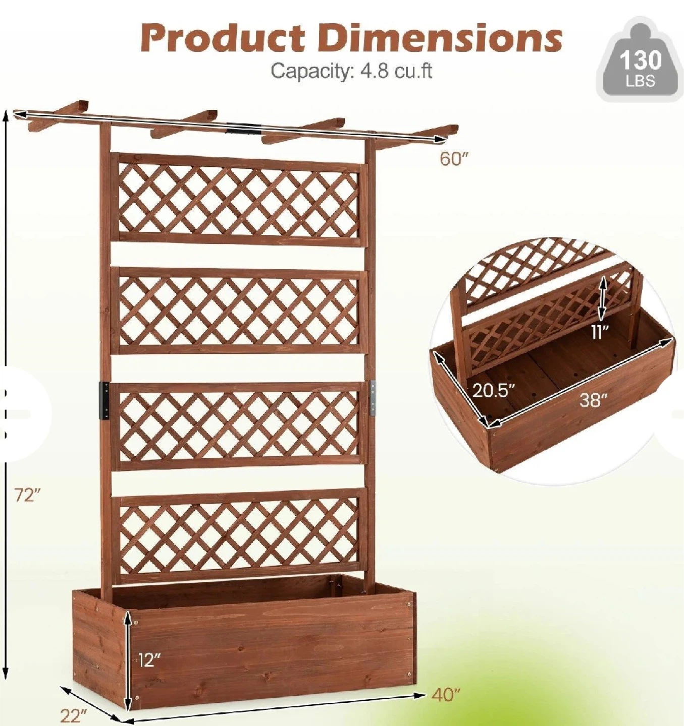 Wooden Garden Planter with Trellis - photo 3