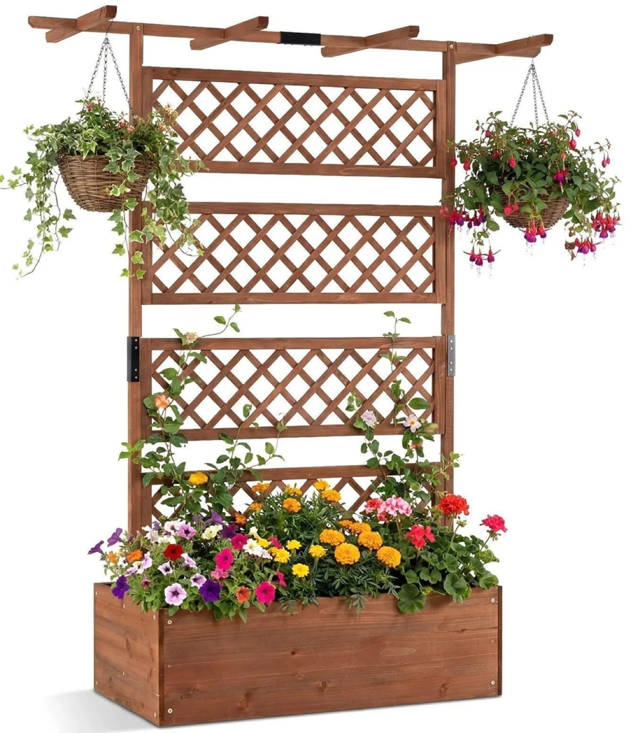 Wooden Garden Planter with Trellis