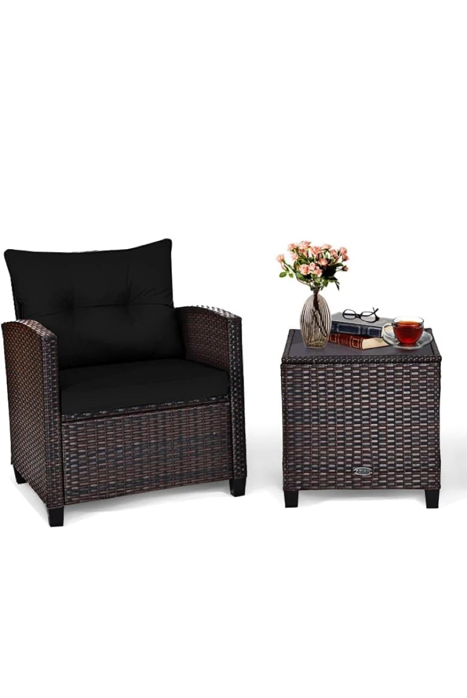 Outdoor Wicker Chair and Side Table Set