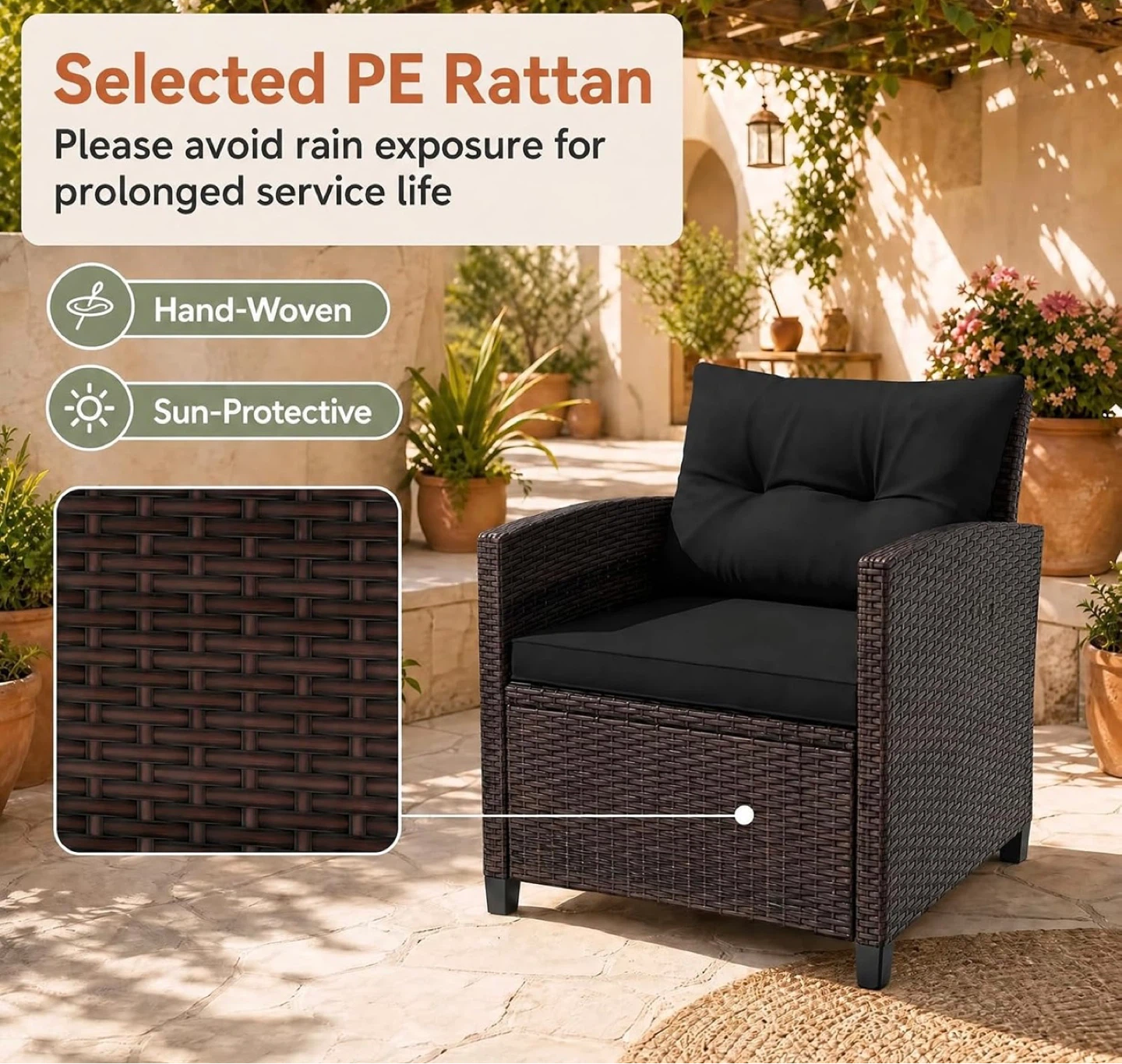 Outdoor Wicker Chair and Side Table Set - photo 3