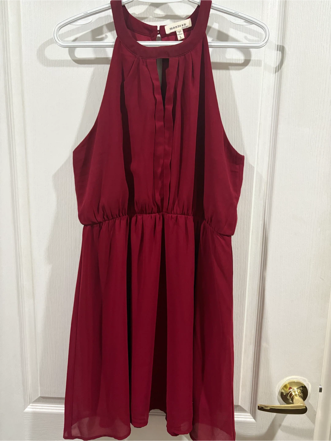 Monteau Burgundy Halter Dress L fits M