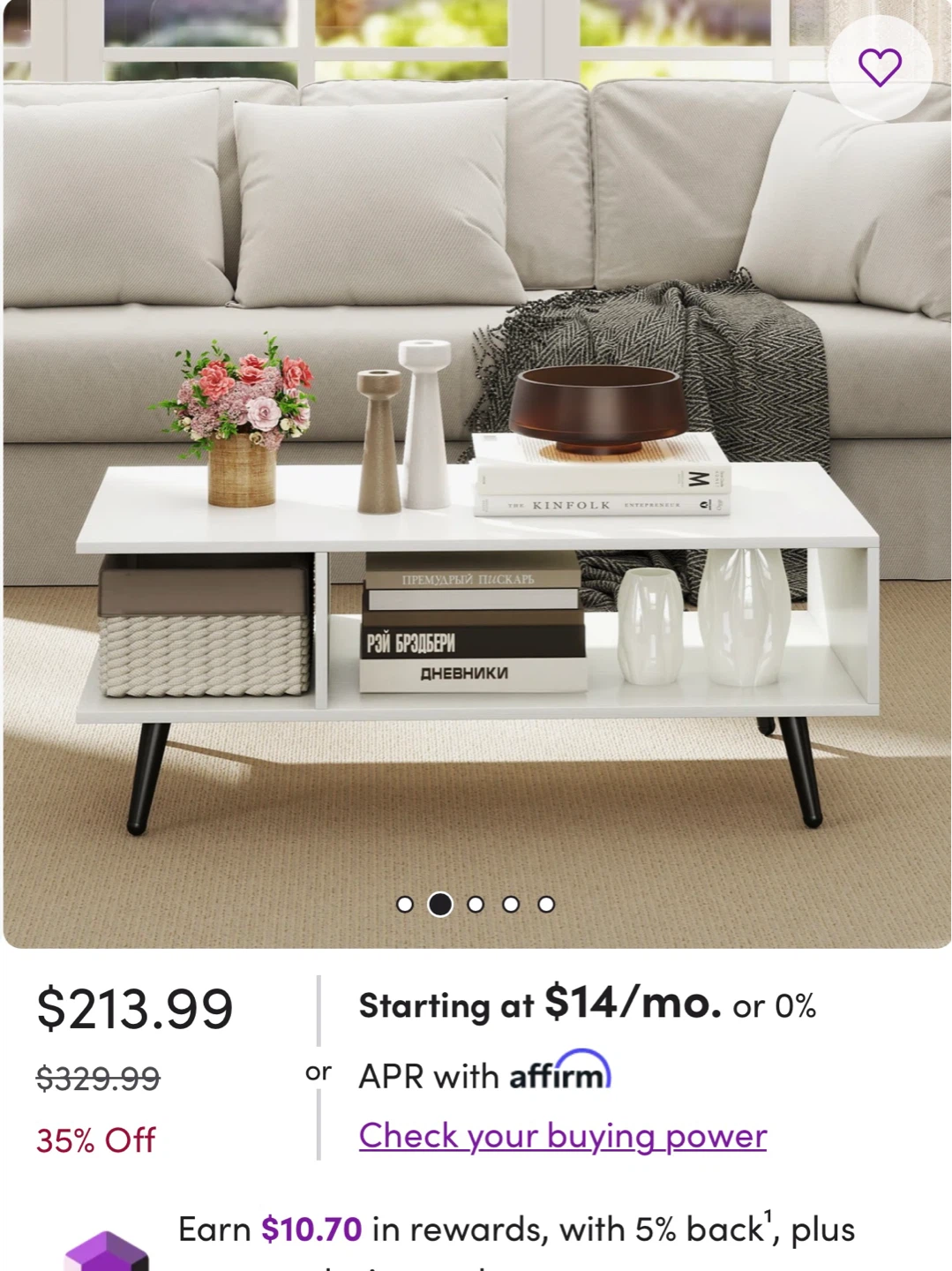 Modern White Coffee Table with Storage