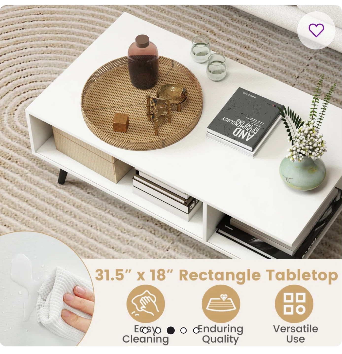 Modern White Coffee Table with Storage - photo 2