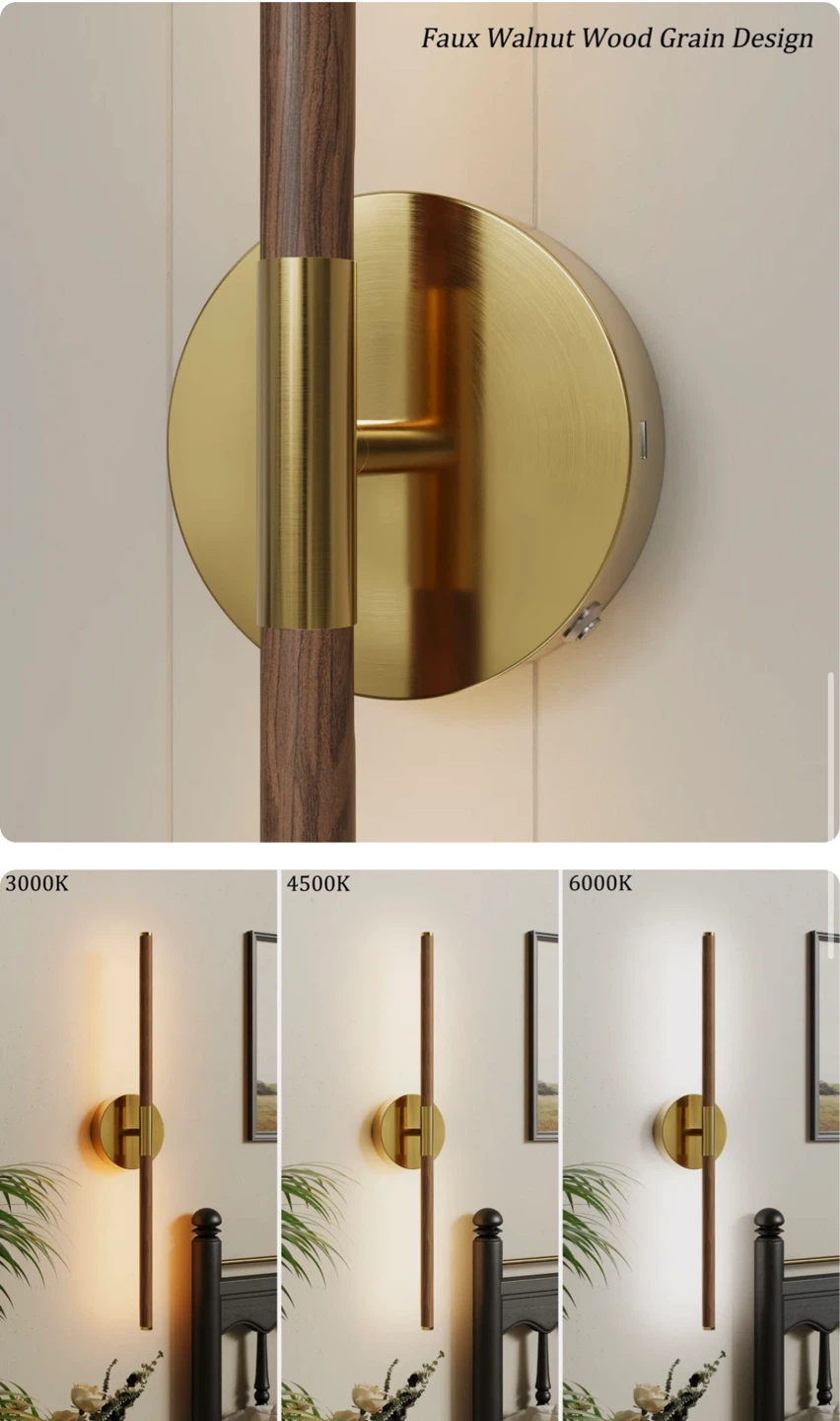 Set of Two LED Wall Sconces with Faux Walnut Finish - photo 4