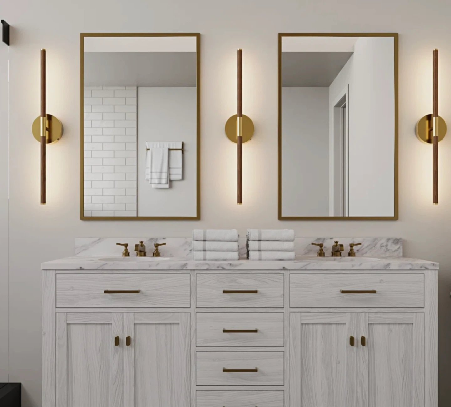 Set of Two LED Wall Sconces with Faux Walnut Finish - photo 3