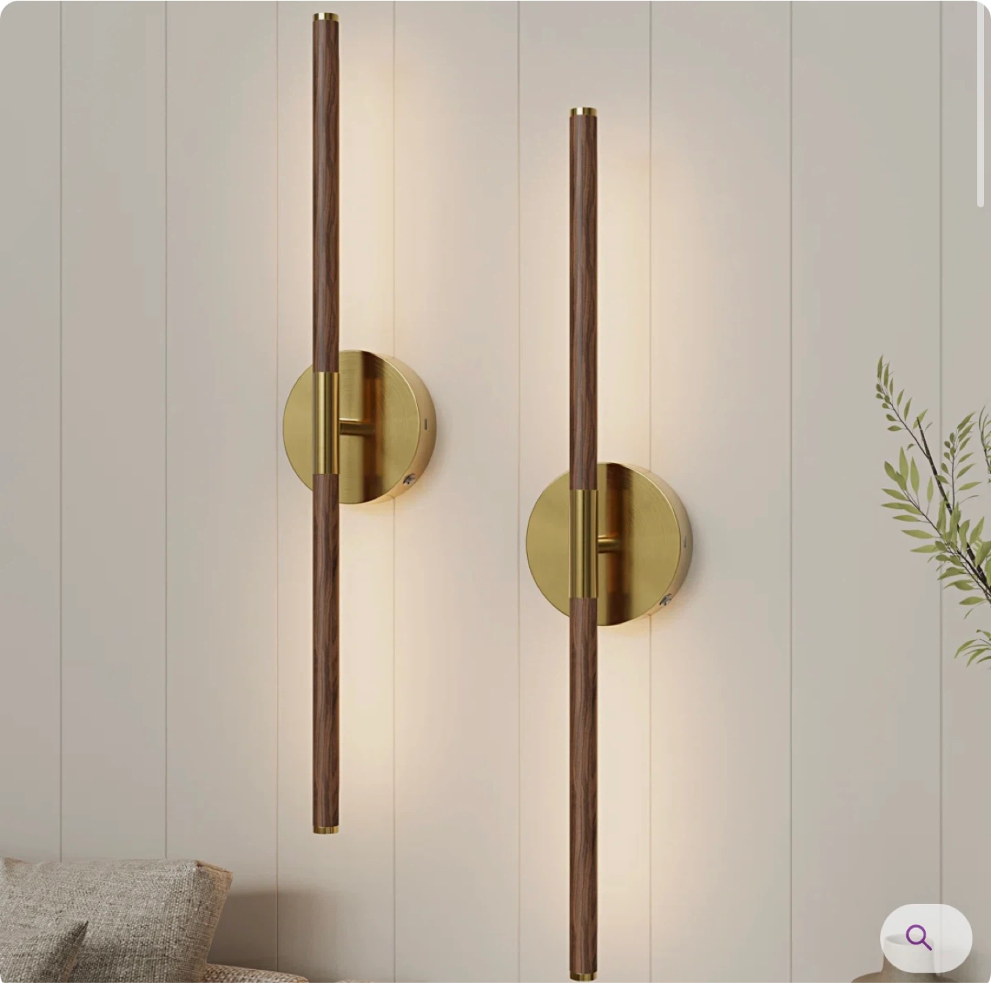 Set of Two LED Wall Sconces with Faux Walnut Finish