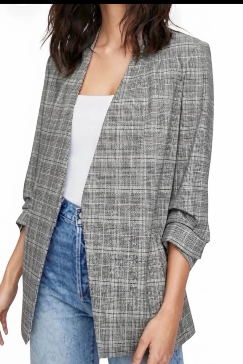 Aritzia Plaid Open Blazer