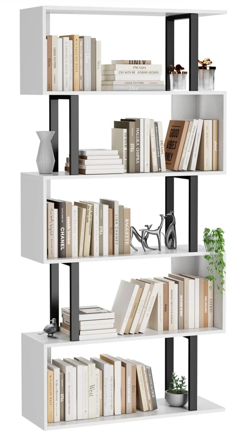 Modern S-Shaped White and Black Bookshelf