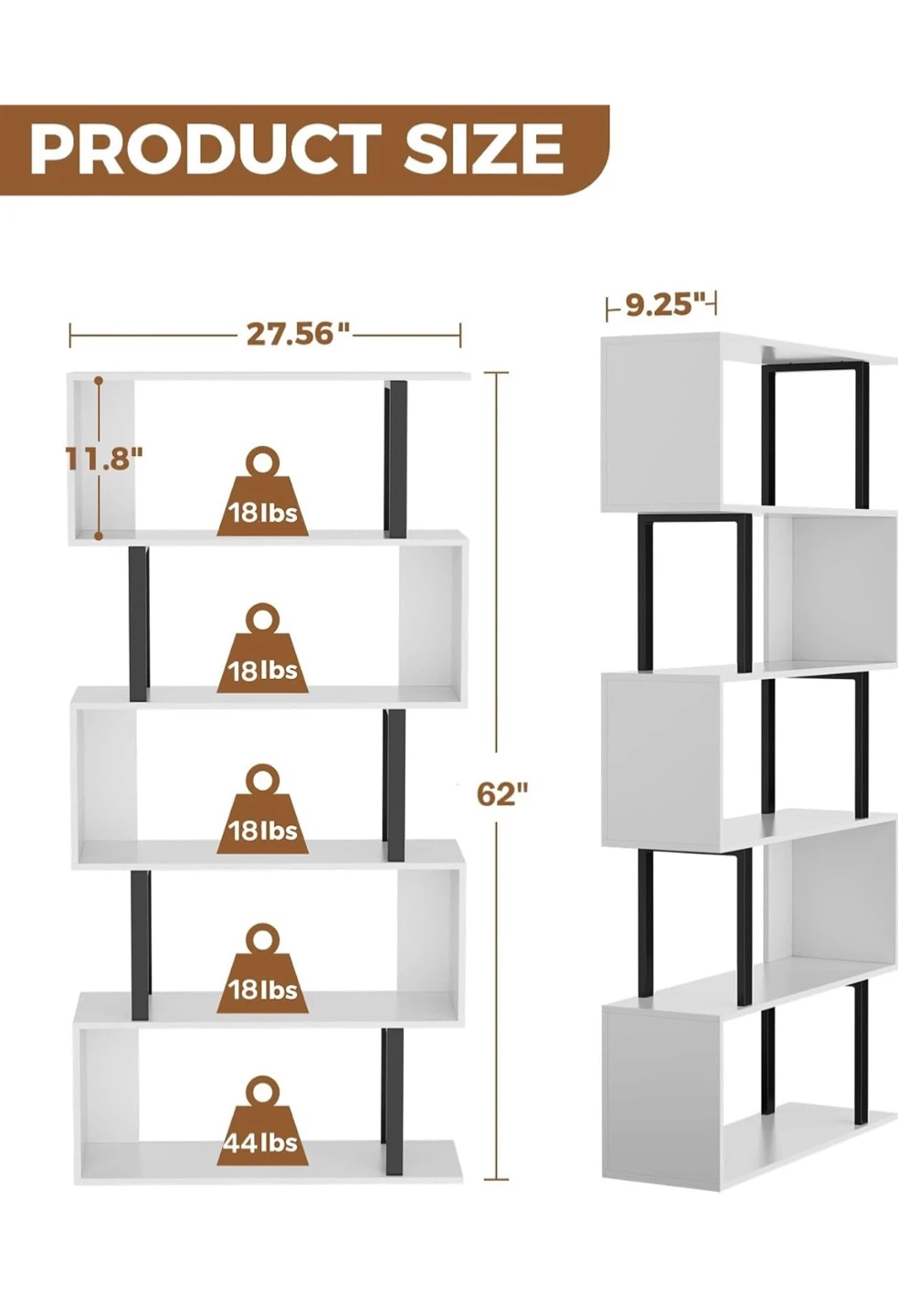 Modern S-Shaped White and Black Bookshelf - photo 2